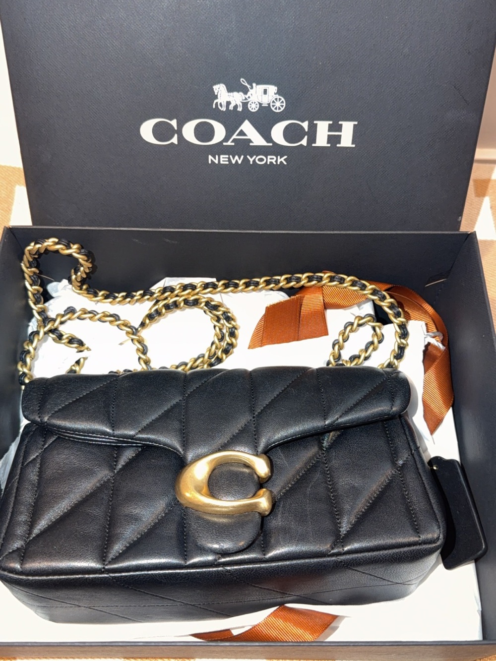 Coach Tabby 20 Quilted Shoulder Bag in Black with Gold Hardware like new.